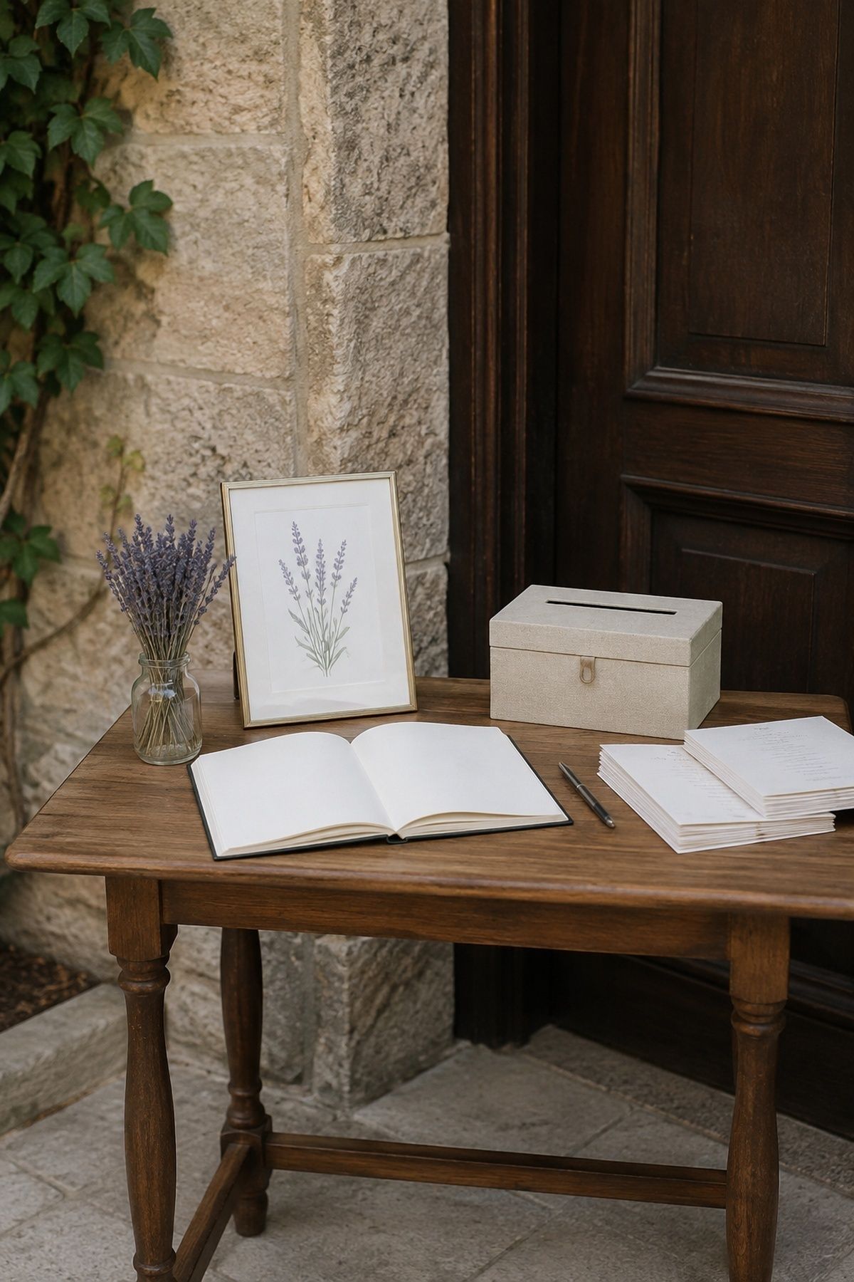 Lavender-accented welcome table