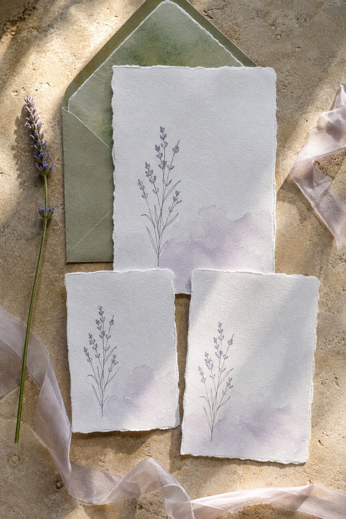 Botanical lavender wedding invitations