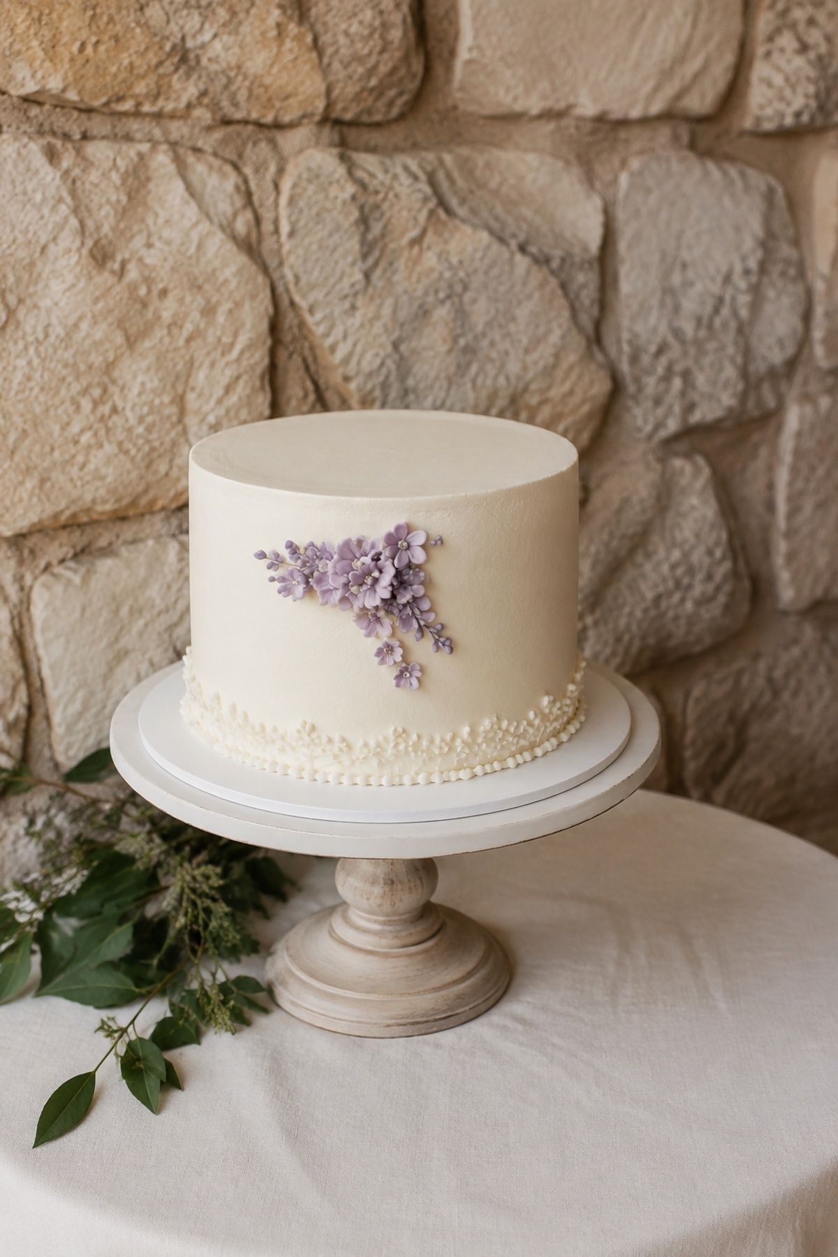 Wedding cake with a lavender accent
