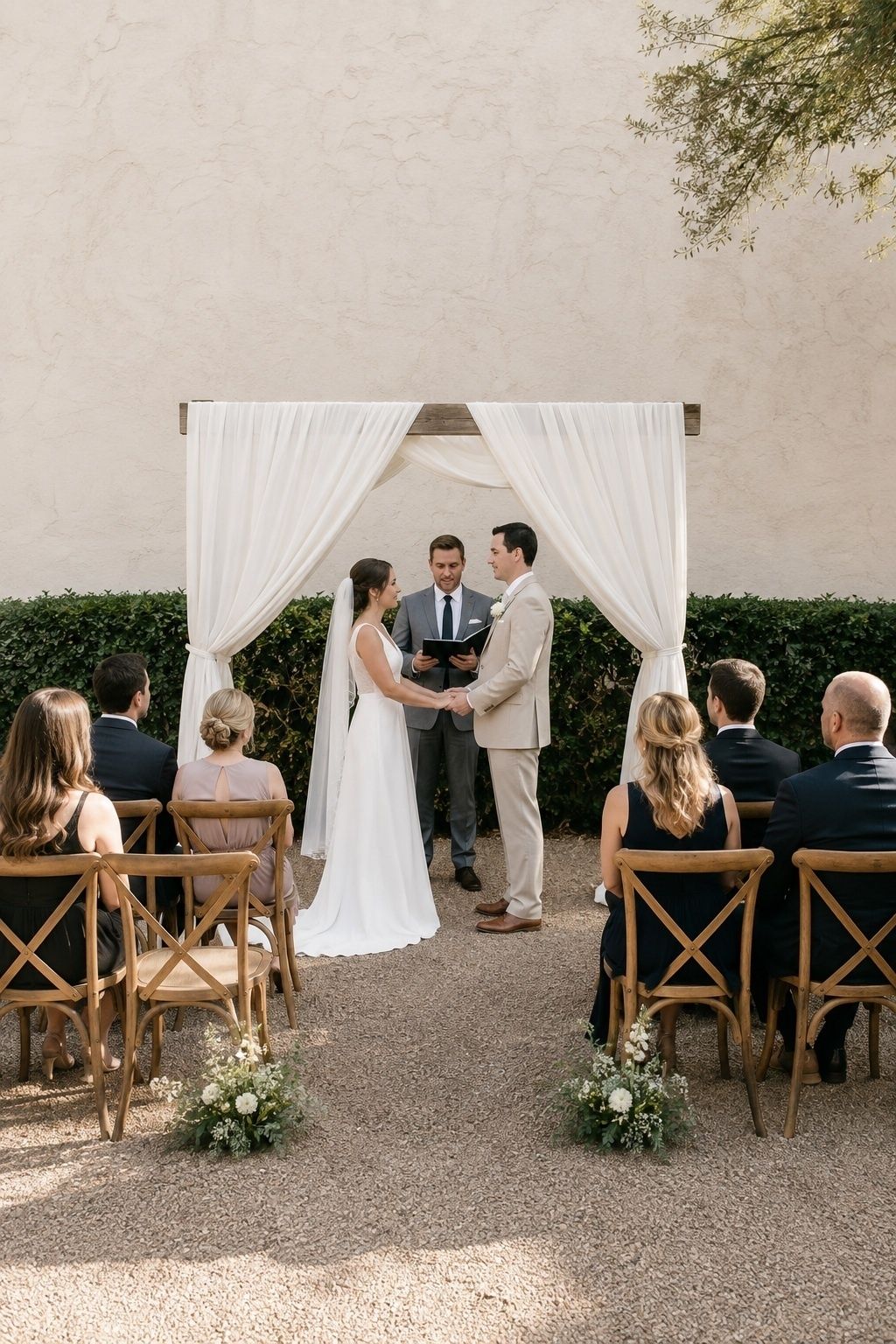 Simple ceremony backdrop for bright photos