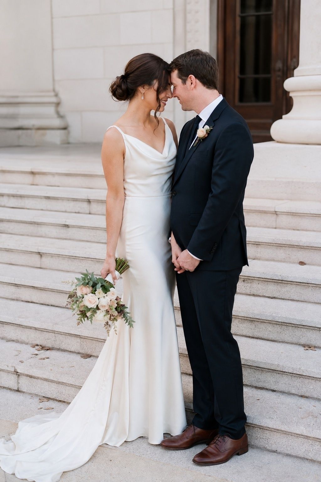 Soft just-married portrait of the couple