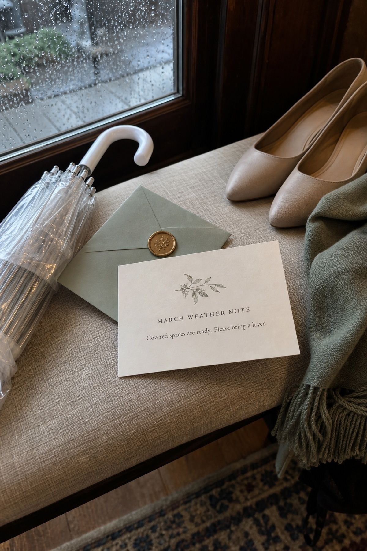 Wedding invitation with a March weather note