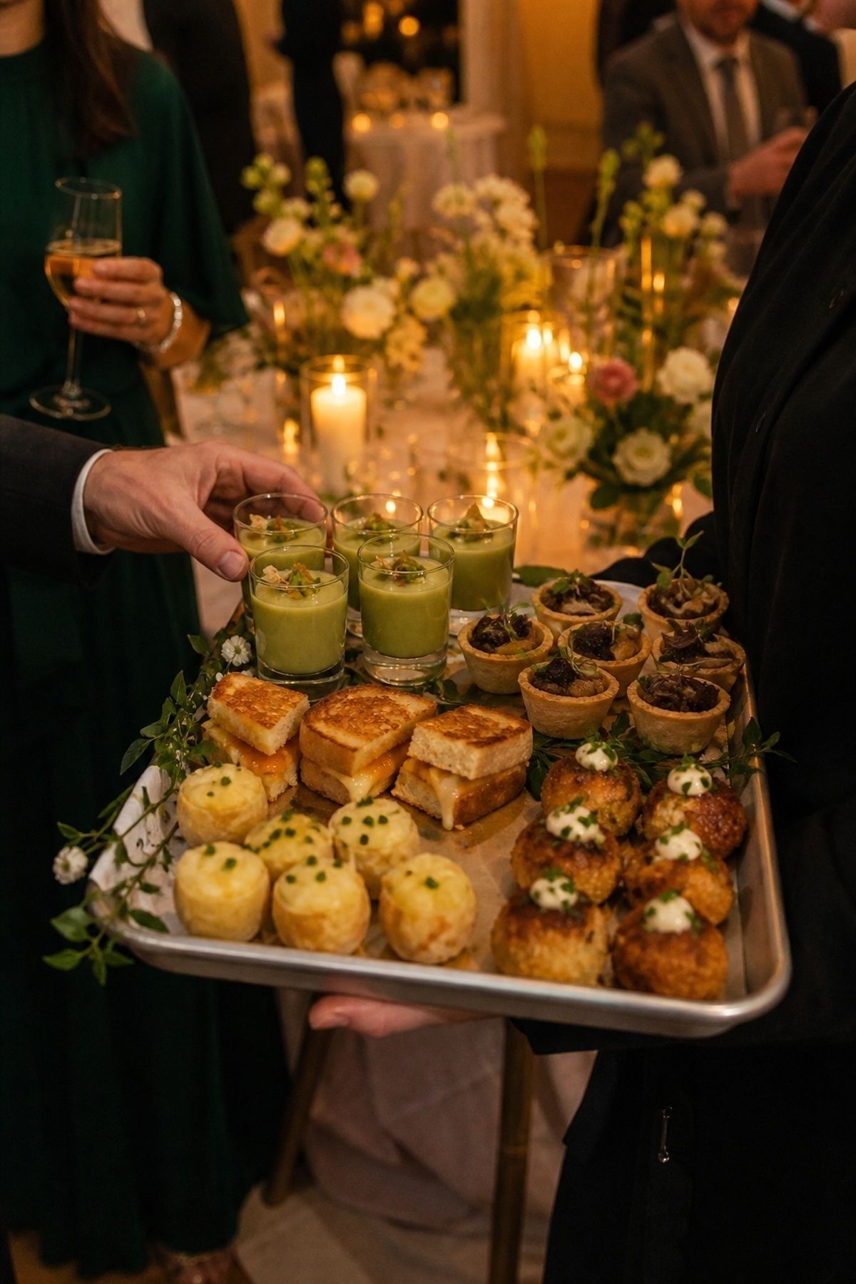 Spring soup and warm passed bites