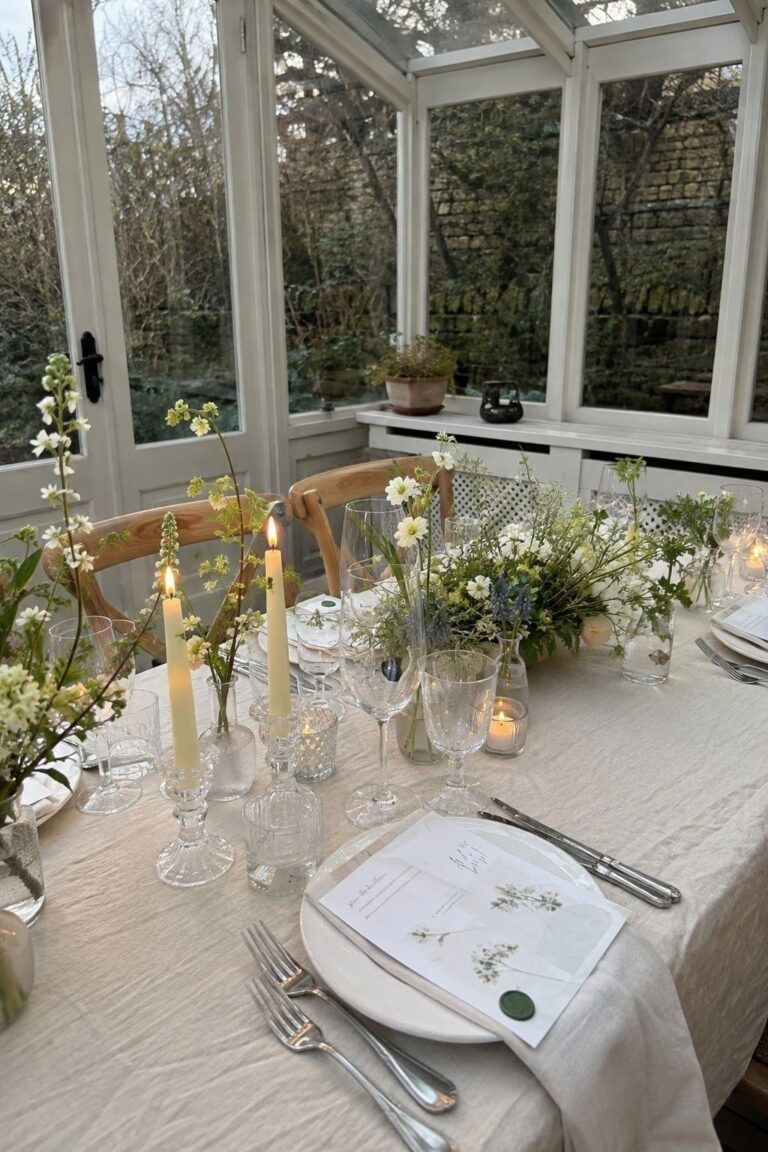 First-Bloom Garden Dinner March wedding theme with intimate Meadow & Aisle styling