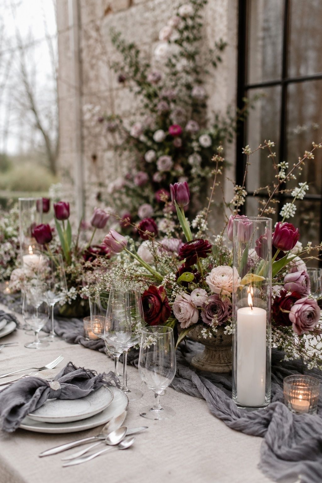 Mauve, burgundy and slate gray wedding theme