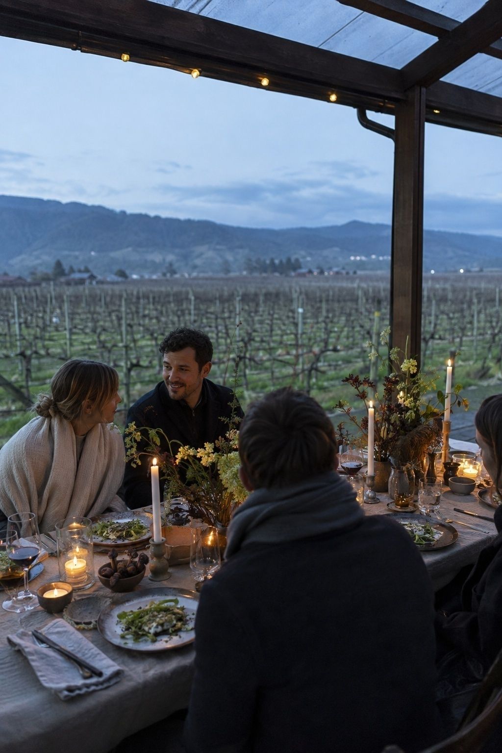 Winter-to-spring vineyard wedding dinner