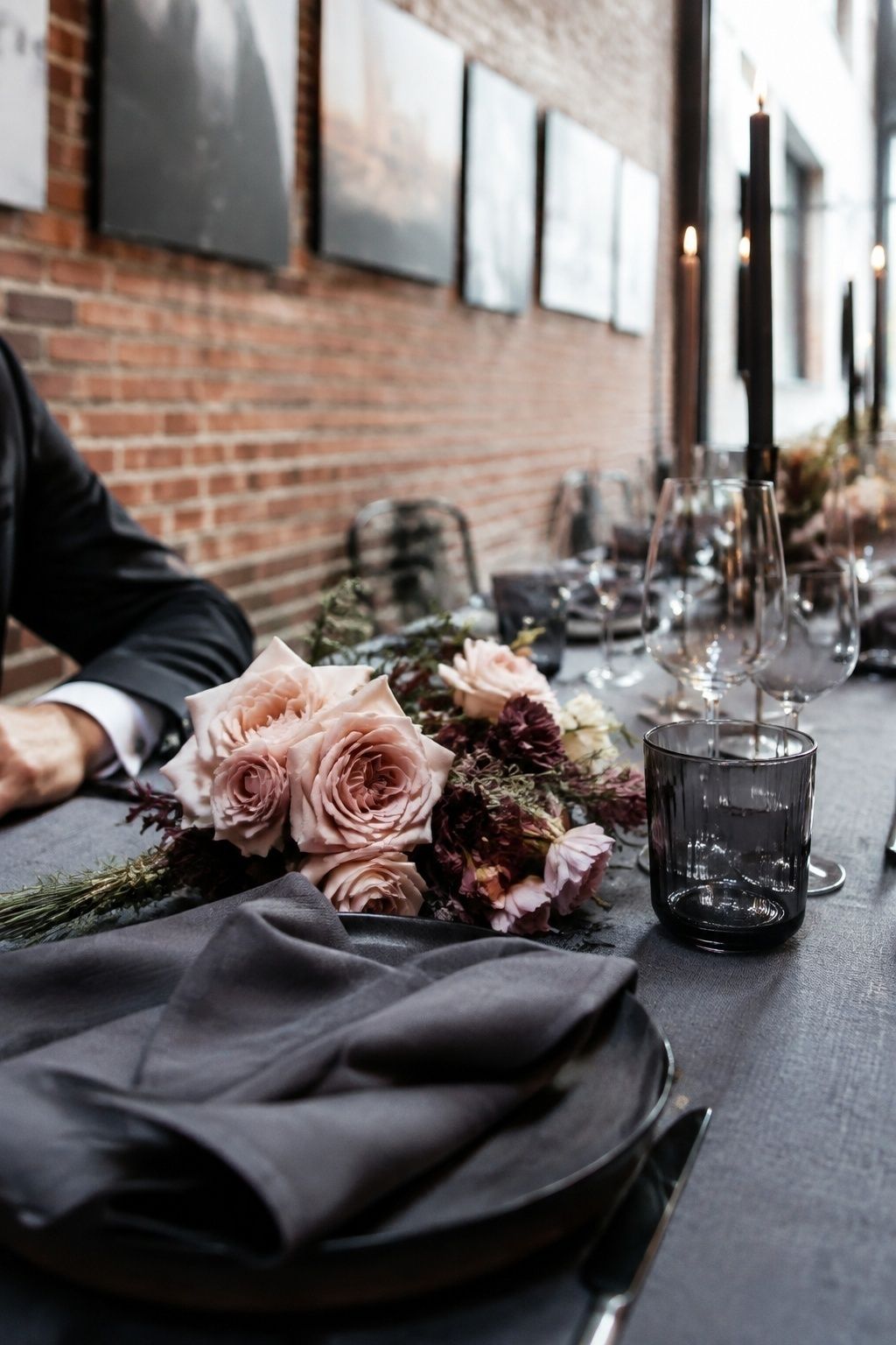 Blush and charcoal city wedding