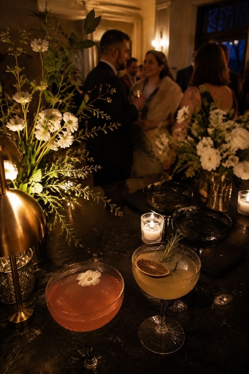 Moody spring cocktail party reception