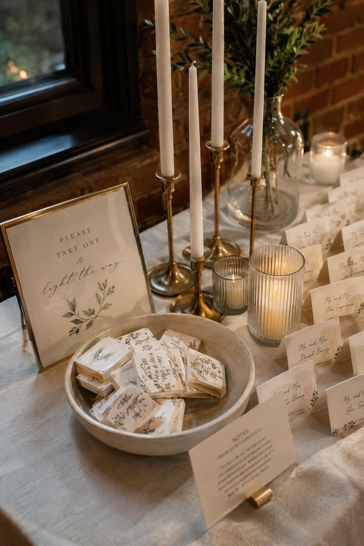 Match display beside the candle table
