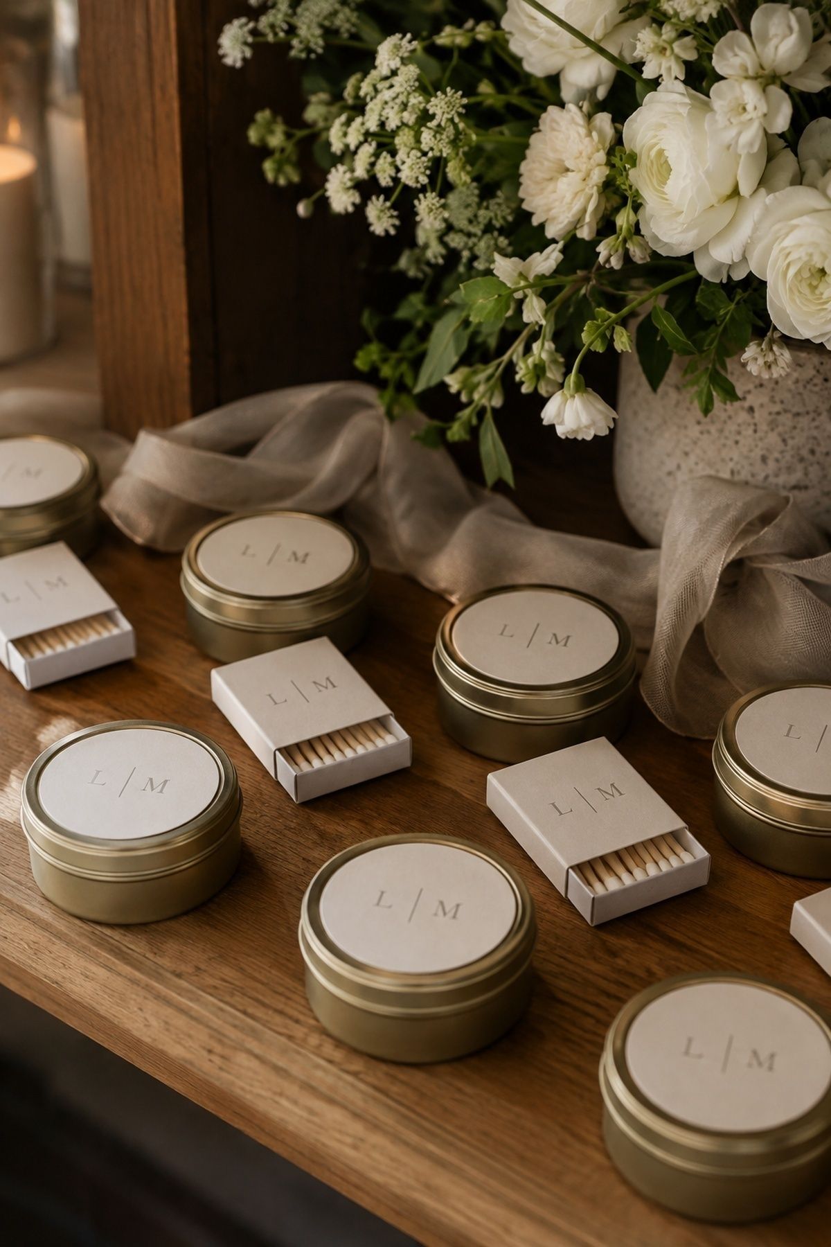 Matchboxes paired with candle favors