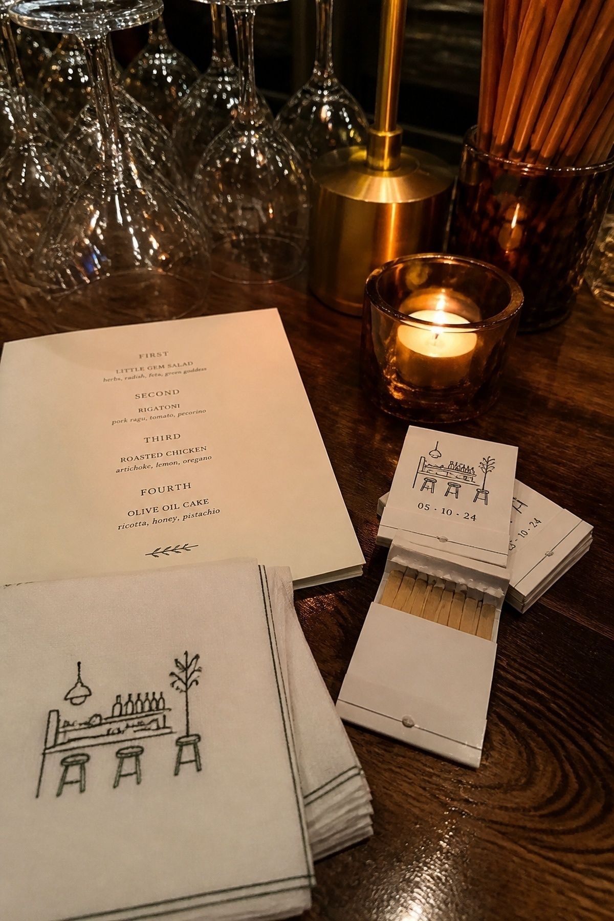 Matchbooks at a restaurant reception