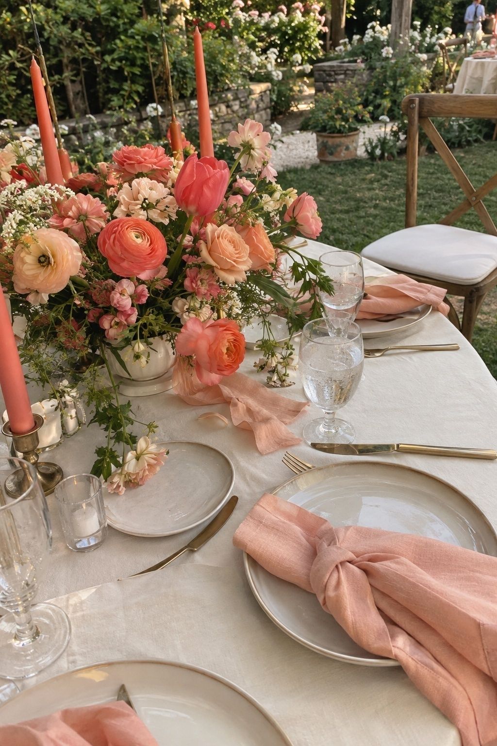 Coral, peach and cream May wedding palette