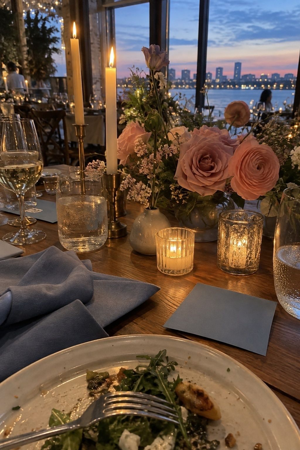 Blue, rose and candlelight table palette