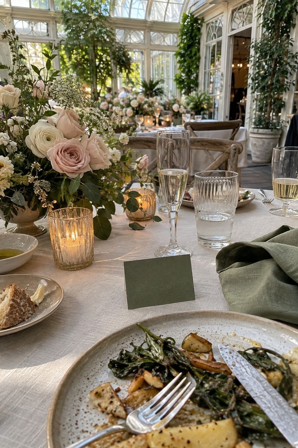 Blush, champagne and leaf green wedding colours