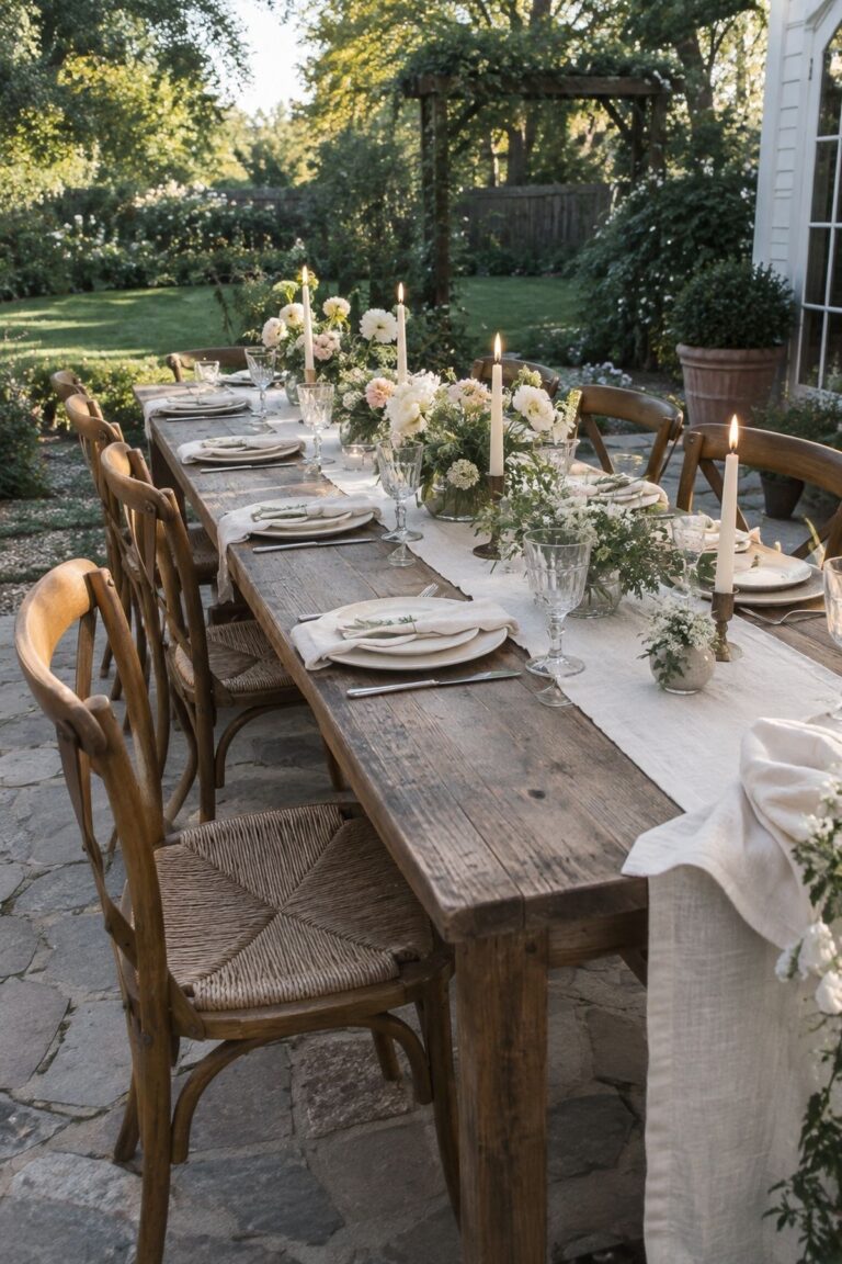 Style Garden Dinner Tables for intimate May wedding decor.
