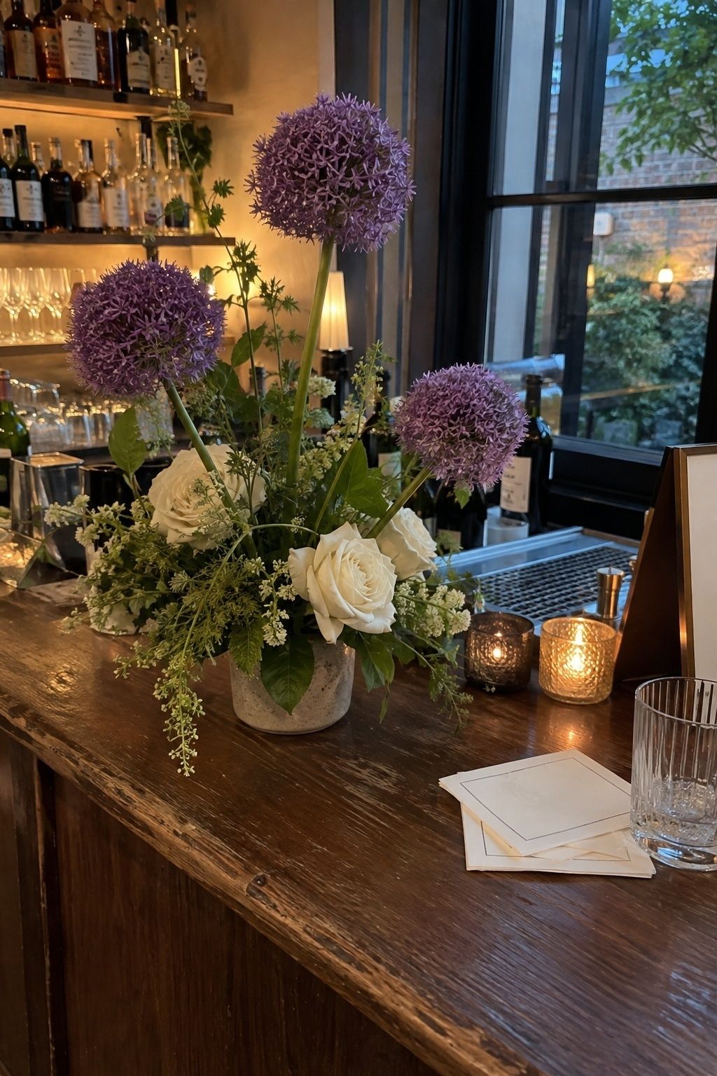 Sculptural allium in a spring arrangement