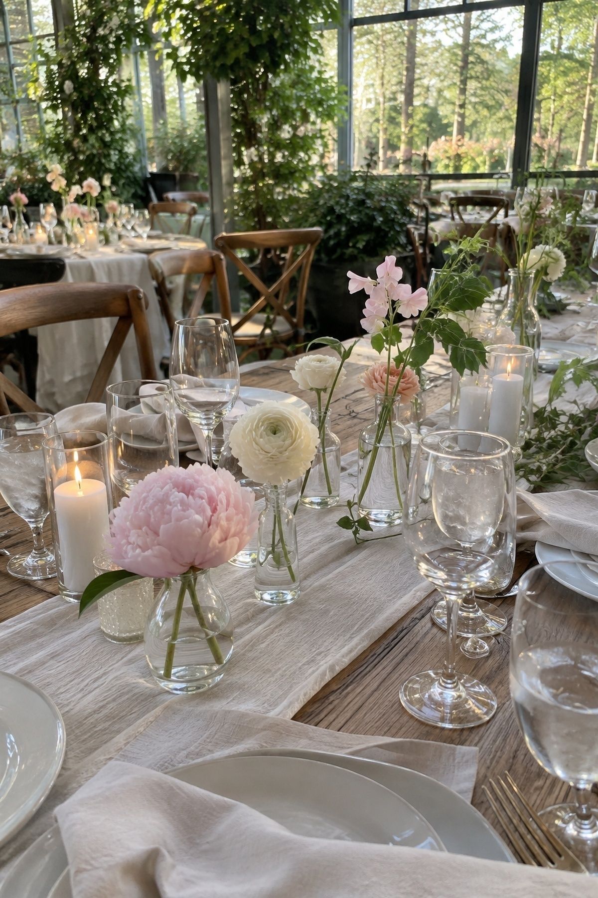Bud vases on intimate reception tables