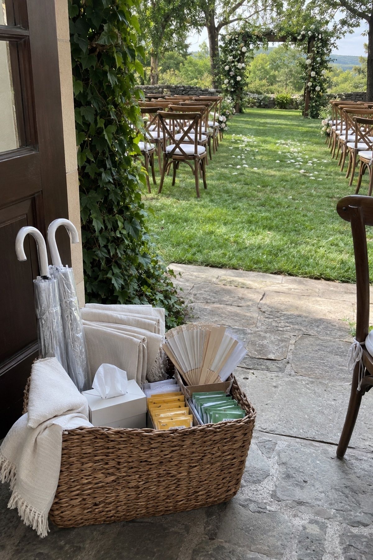 Guest comfort basket with small essentials