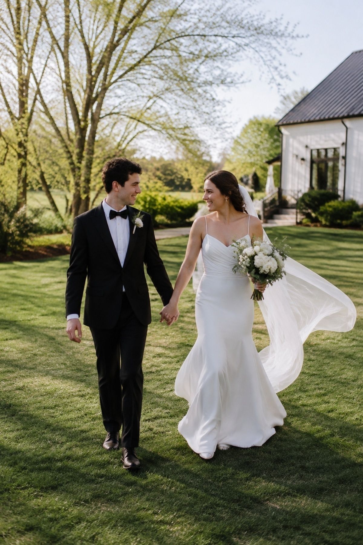 Veil and dress caught in the wind