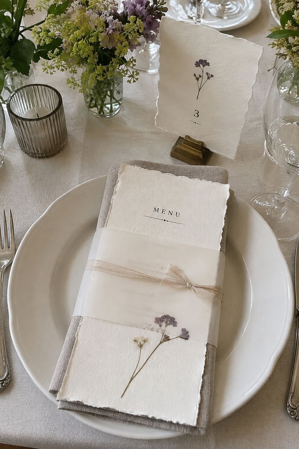 Pressed flower wedding menus