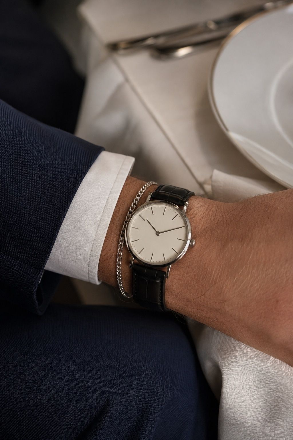 A Silver Bracelet with A Classic Watch