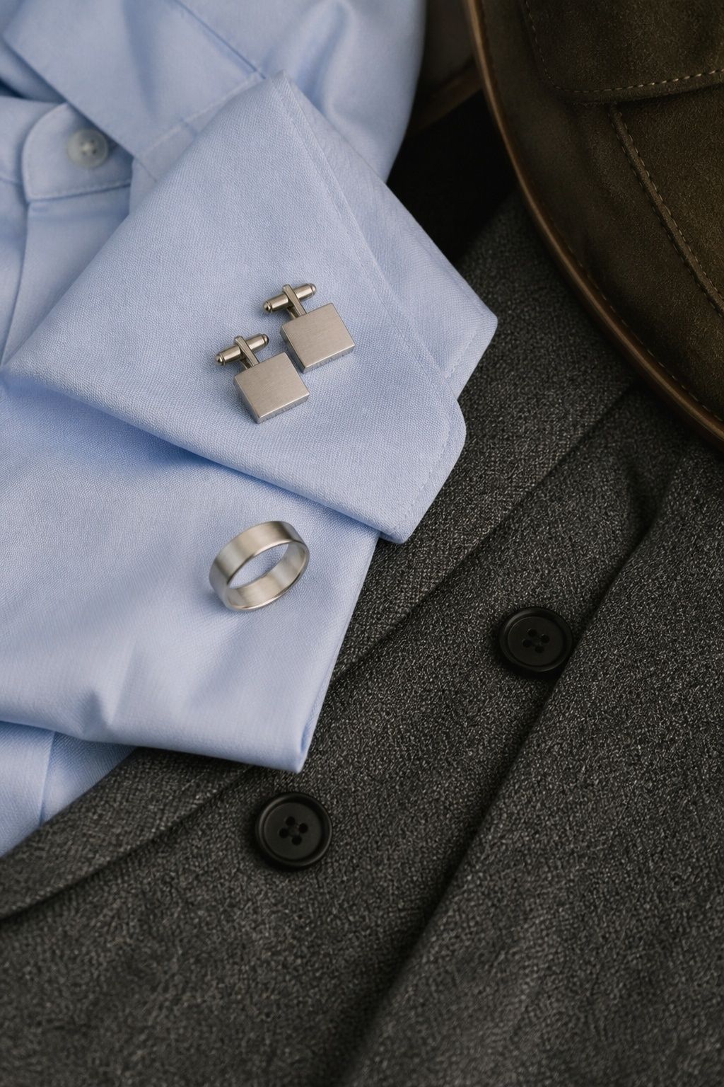Matte silver accessories for understated groom styling