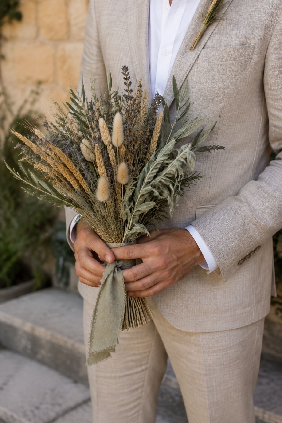 Dried grass and herb bouquet