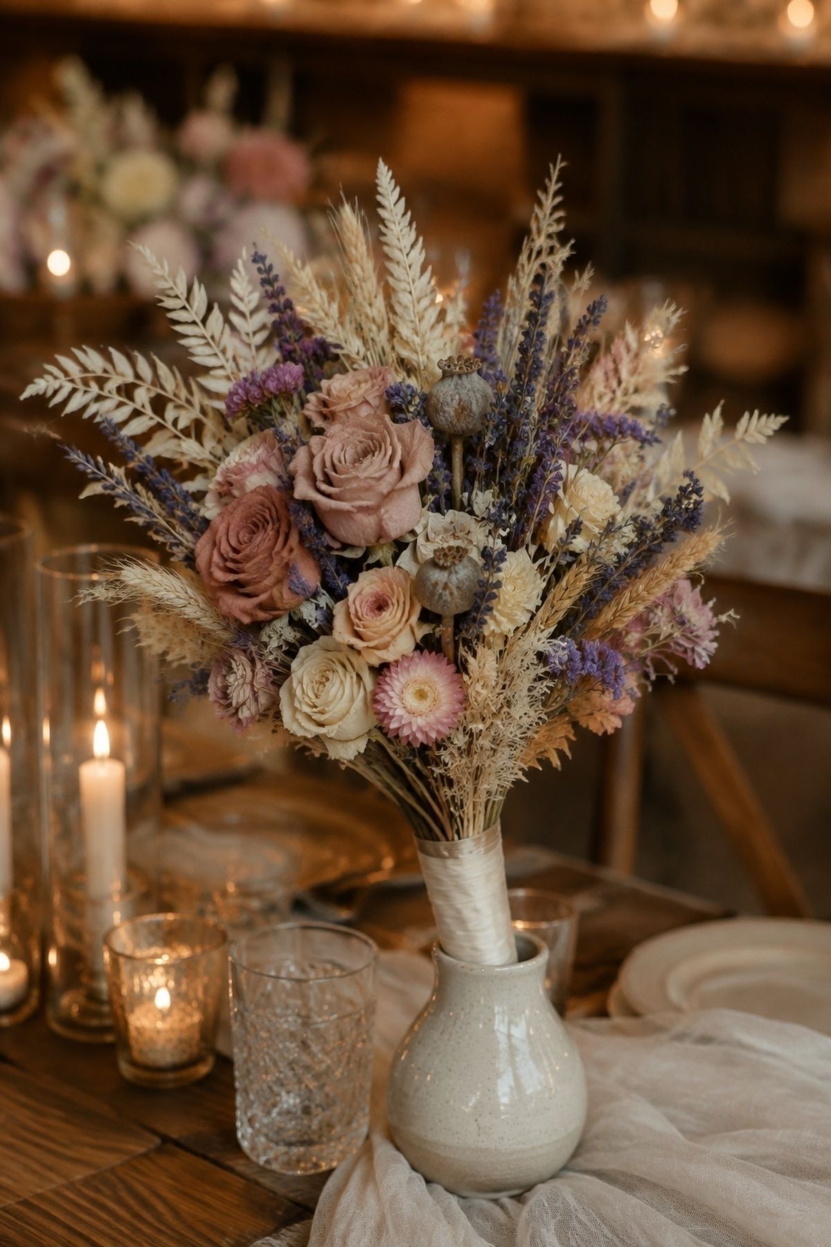 Dried keepsake bouquet for the reception
