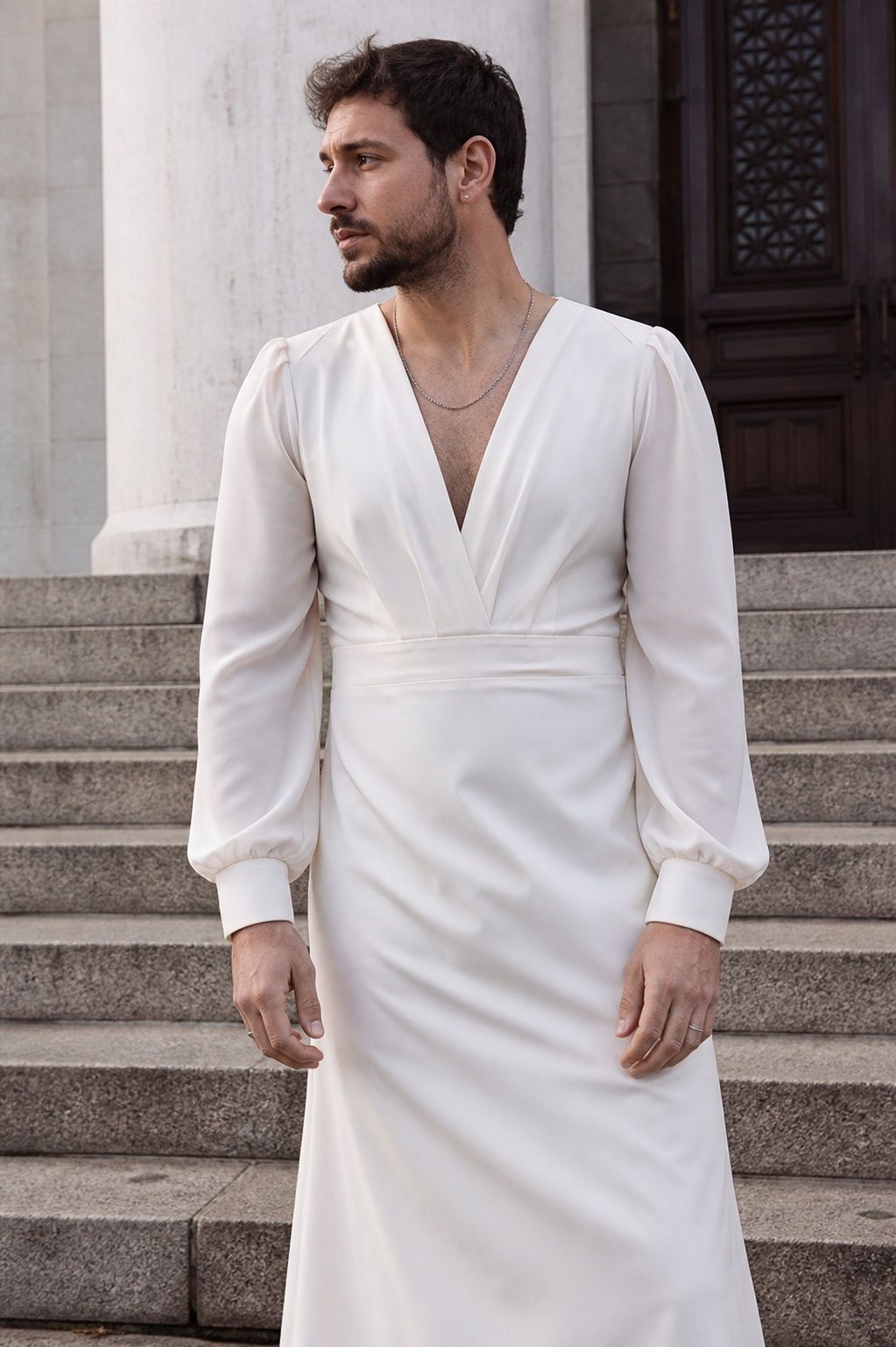 Minimal chain worn with a wedding dress for men