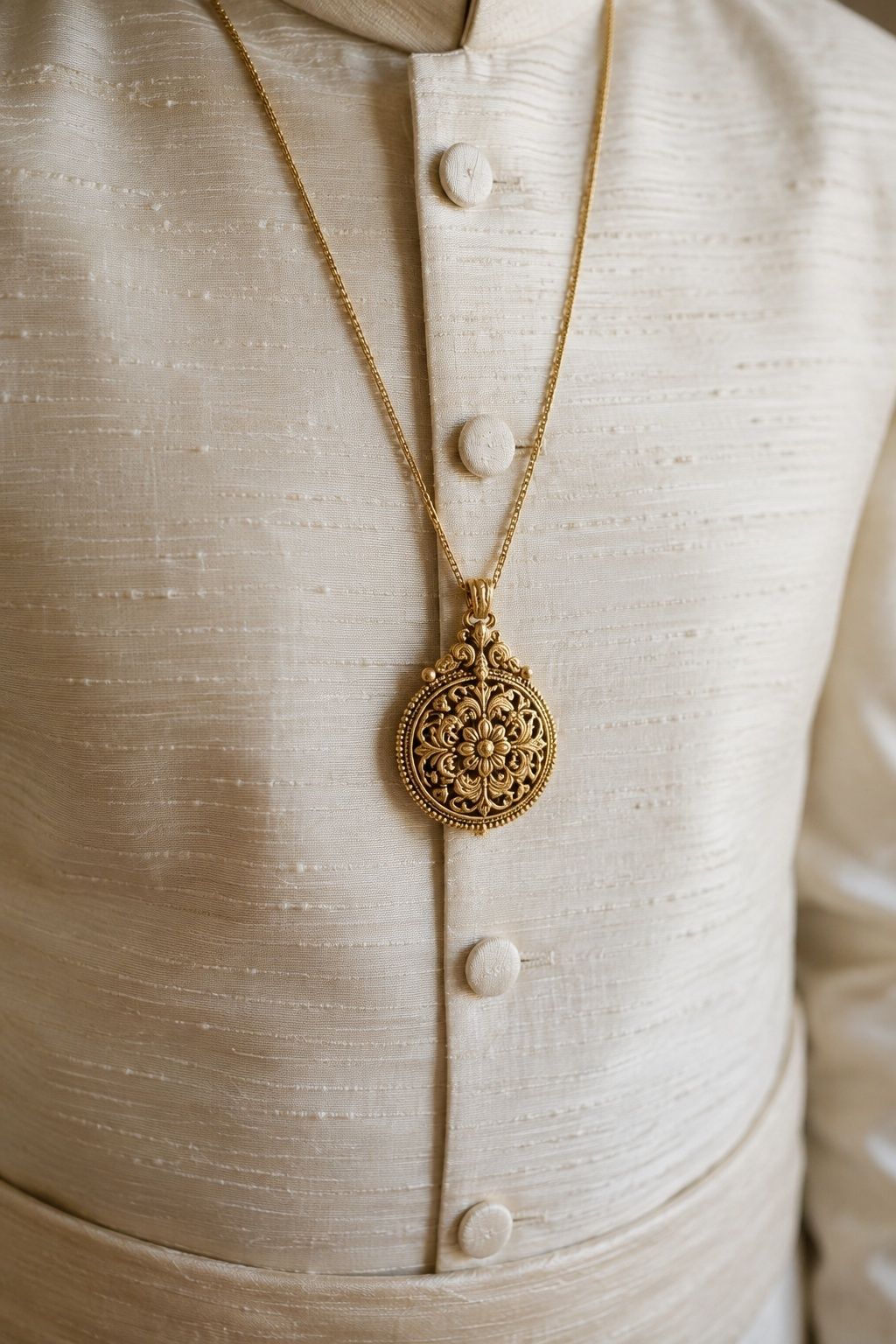 Cultural or family jewellery worn by a groom