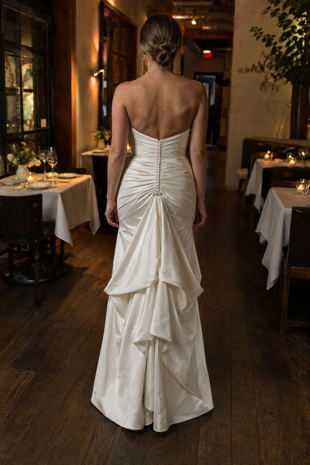 Rear view of secure multi-point bustle lifting the train clear of the floor at dinner venue.