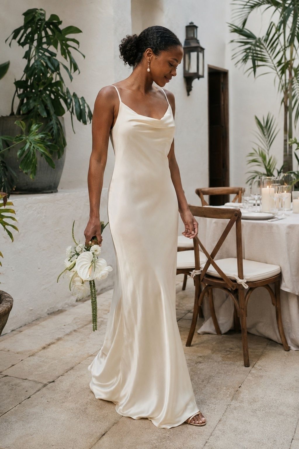 Bias-cut slip wedding dress