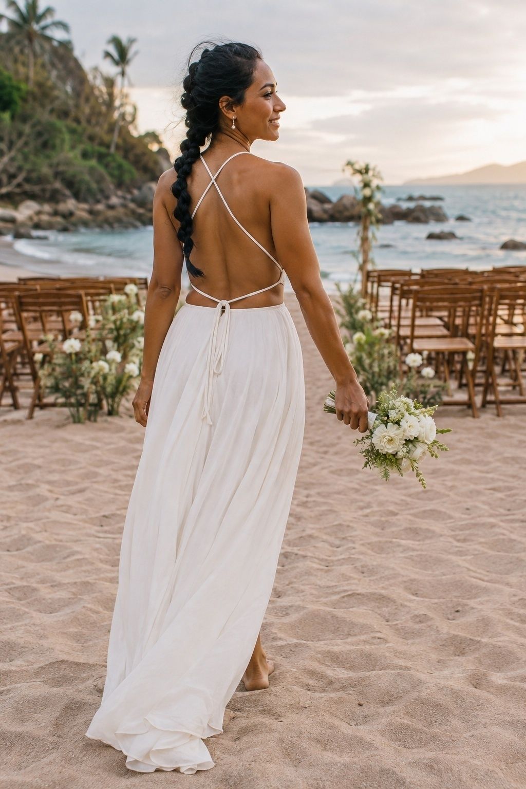 Open-back beach wedding dress