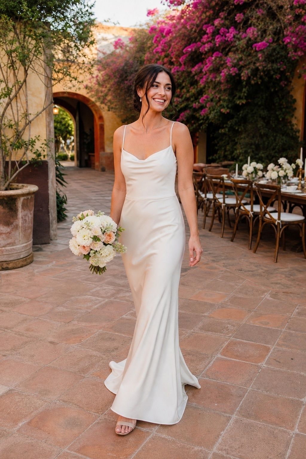 Spaghetti strap destination wedding dress