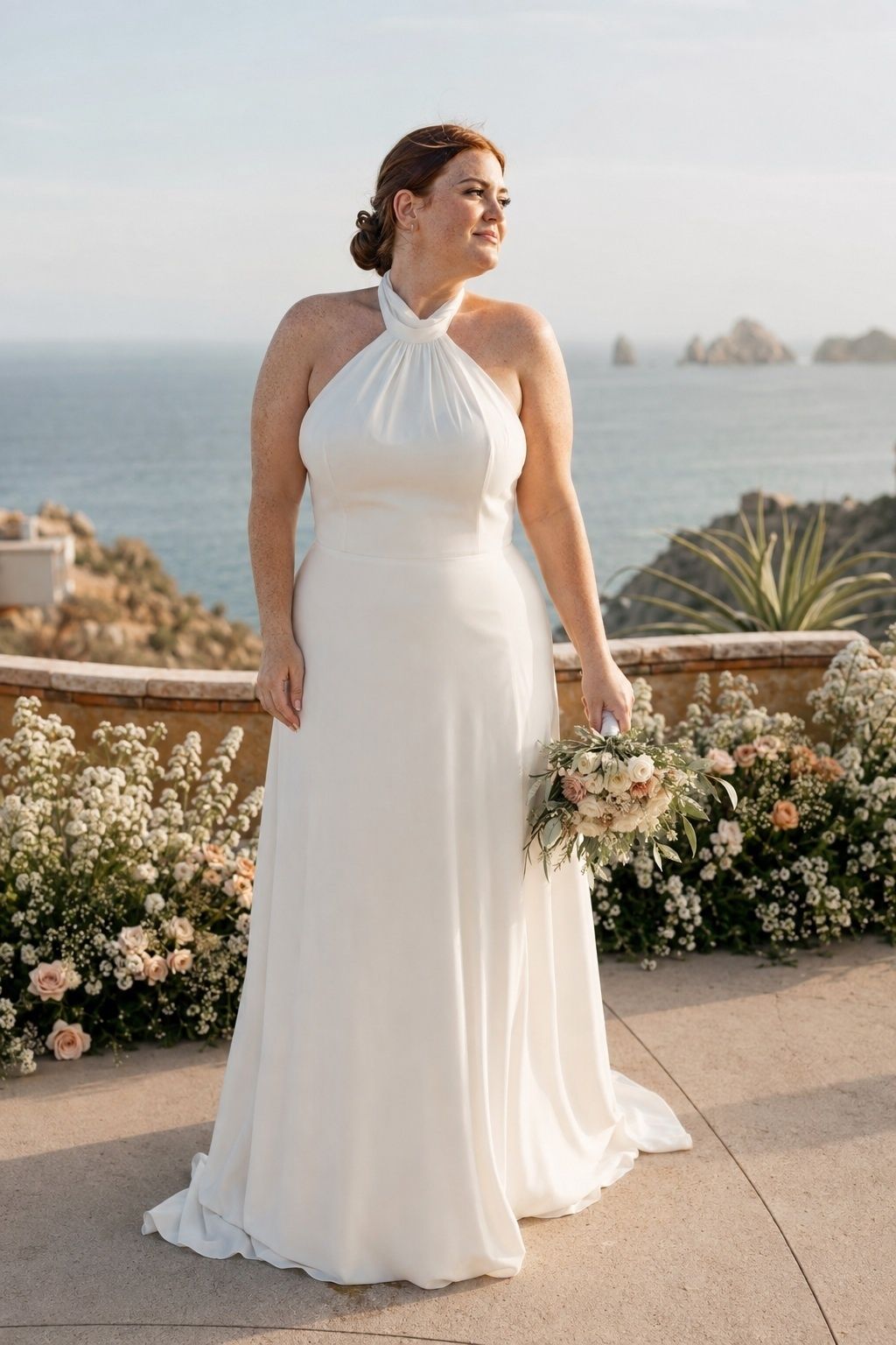 Halter wedding dress for a windy Cabo ceremony