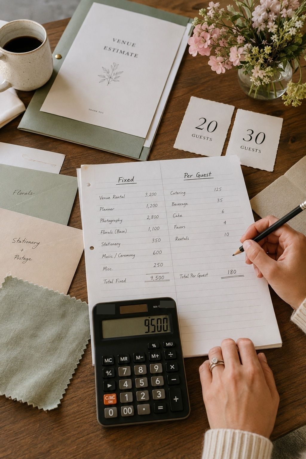 Fixed costs separated from per-guest costs