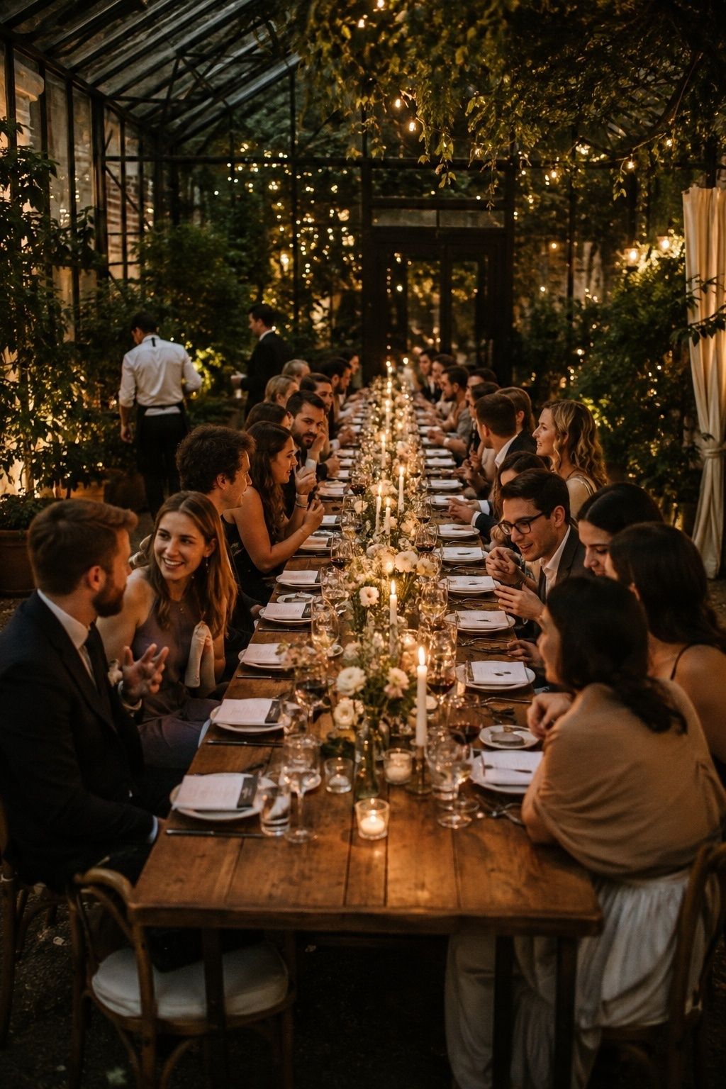 One long table set for a micro wedding