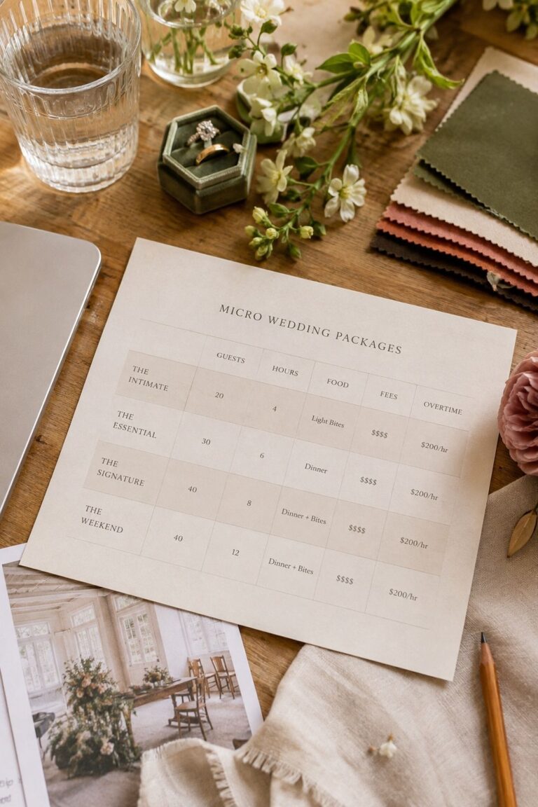 Start By Identifying The Type Of Package for a Meadow & Aisle micro wedding package guide