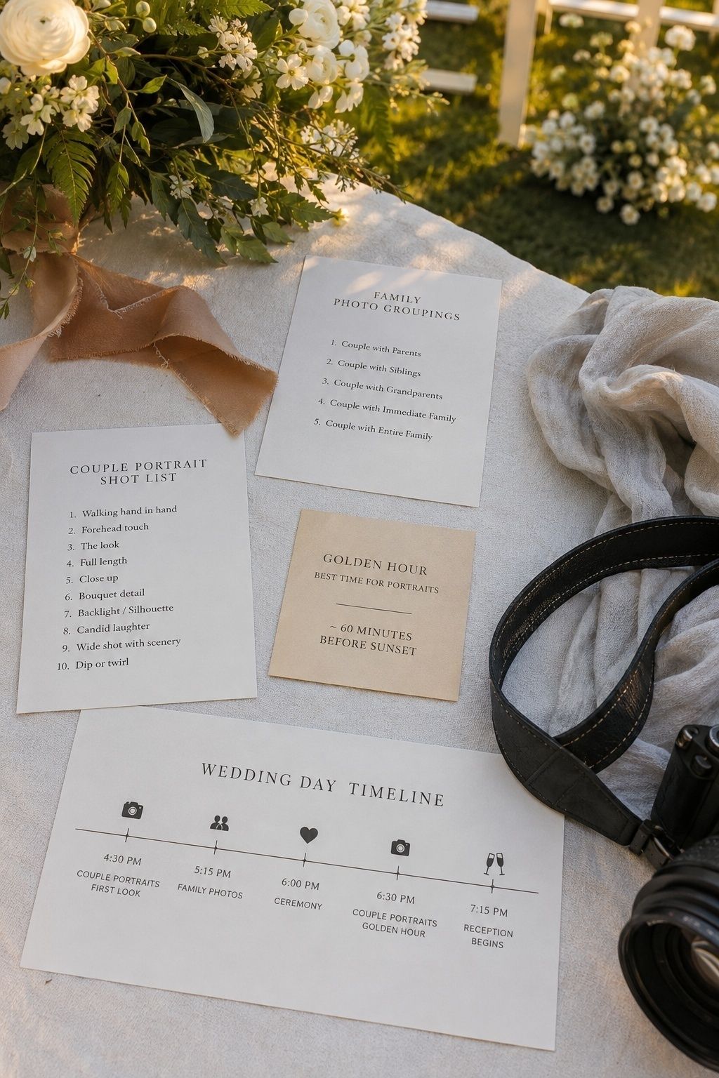 Photo slots within a micro wedding timeline