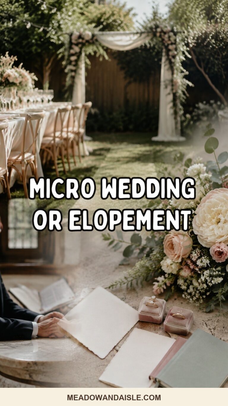 Micro wedding or elopement Pinterest pin for Meadow and Aisle