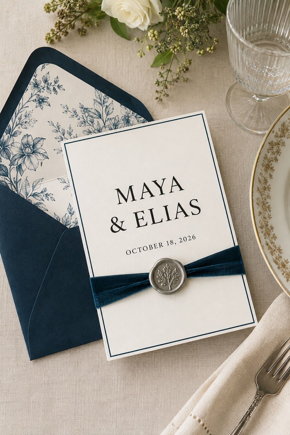 Teal wedding stationery with readable type