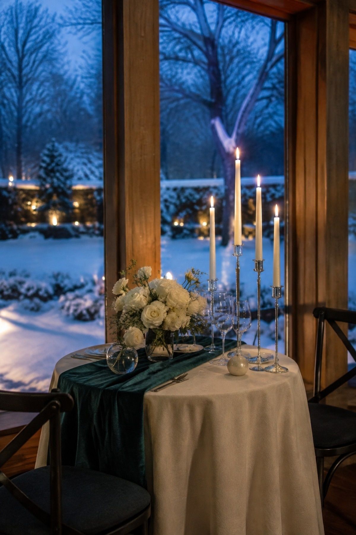 Winter evening take on a midnight teal wedding