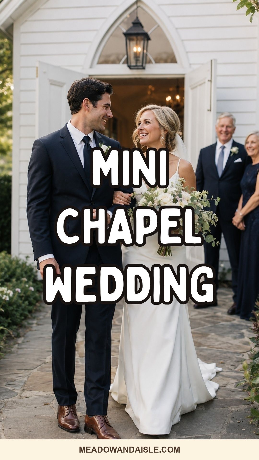 Pinterest pin for mini chapel wedding ideas