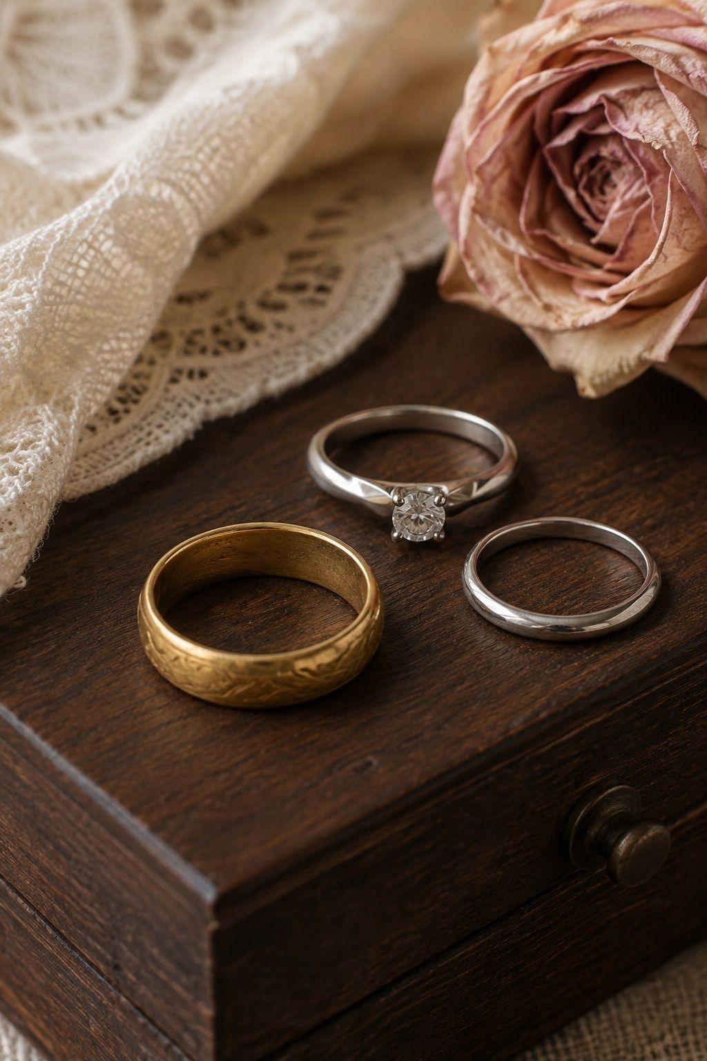 Heirloom gold band added to a platinum set
