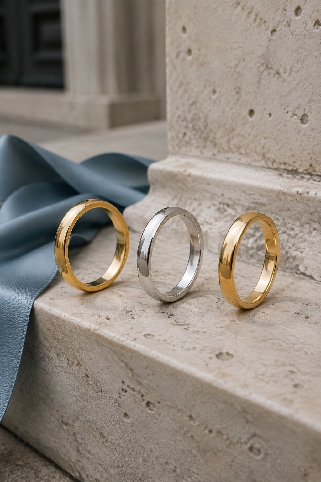 Alternating yellow and white gold bands
