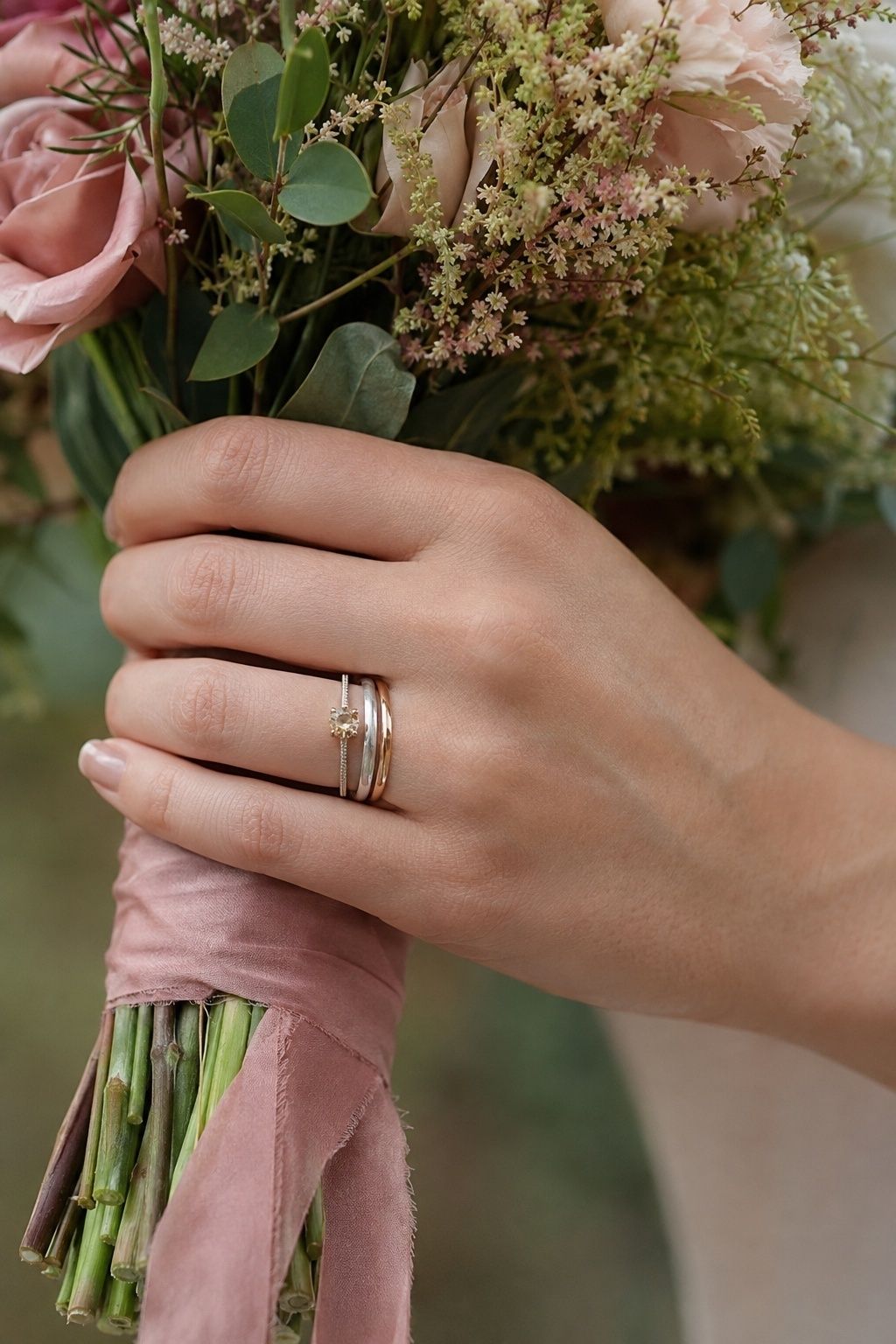 Rose gold accent band adding warmth