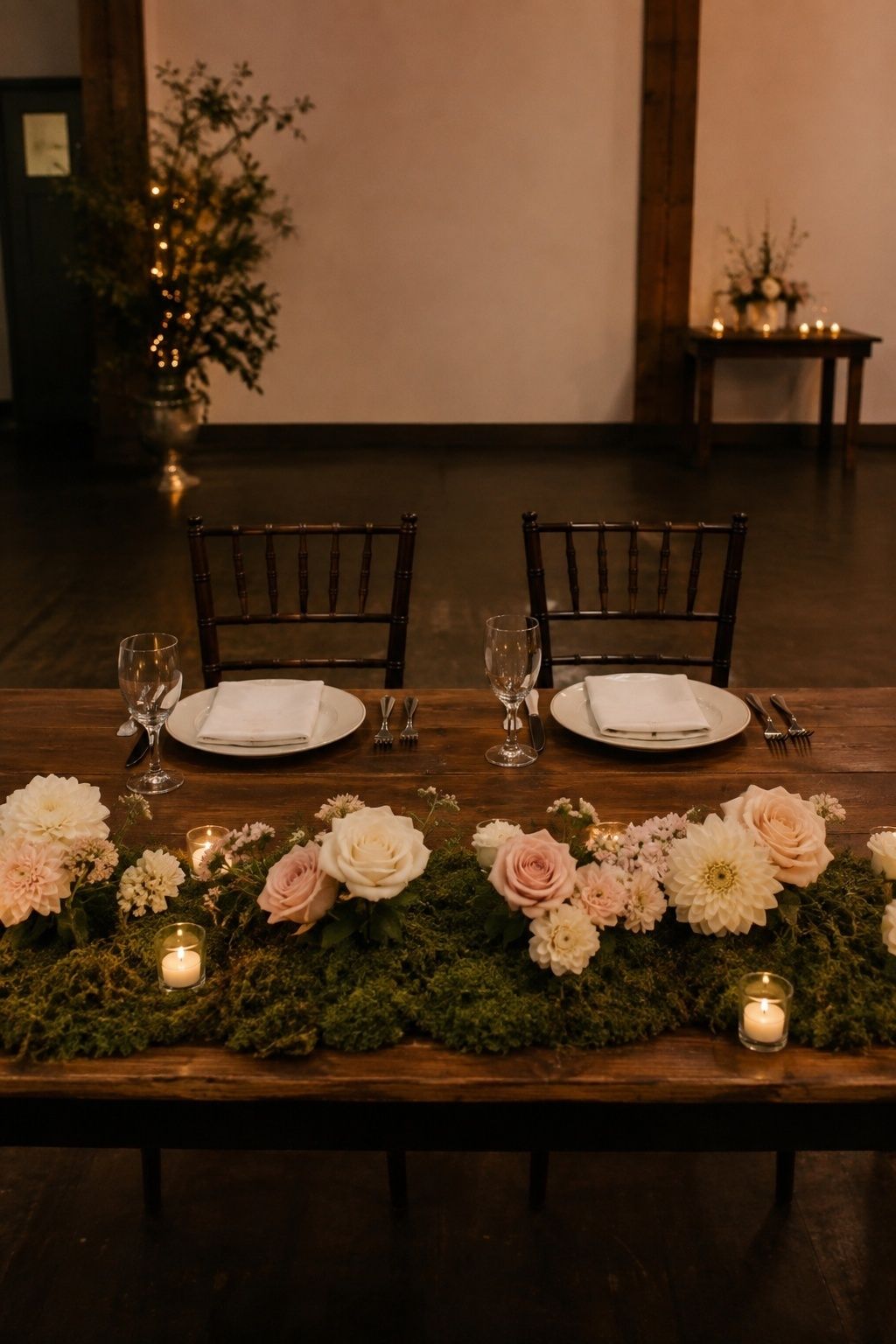 Moss-covered sweetheart table