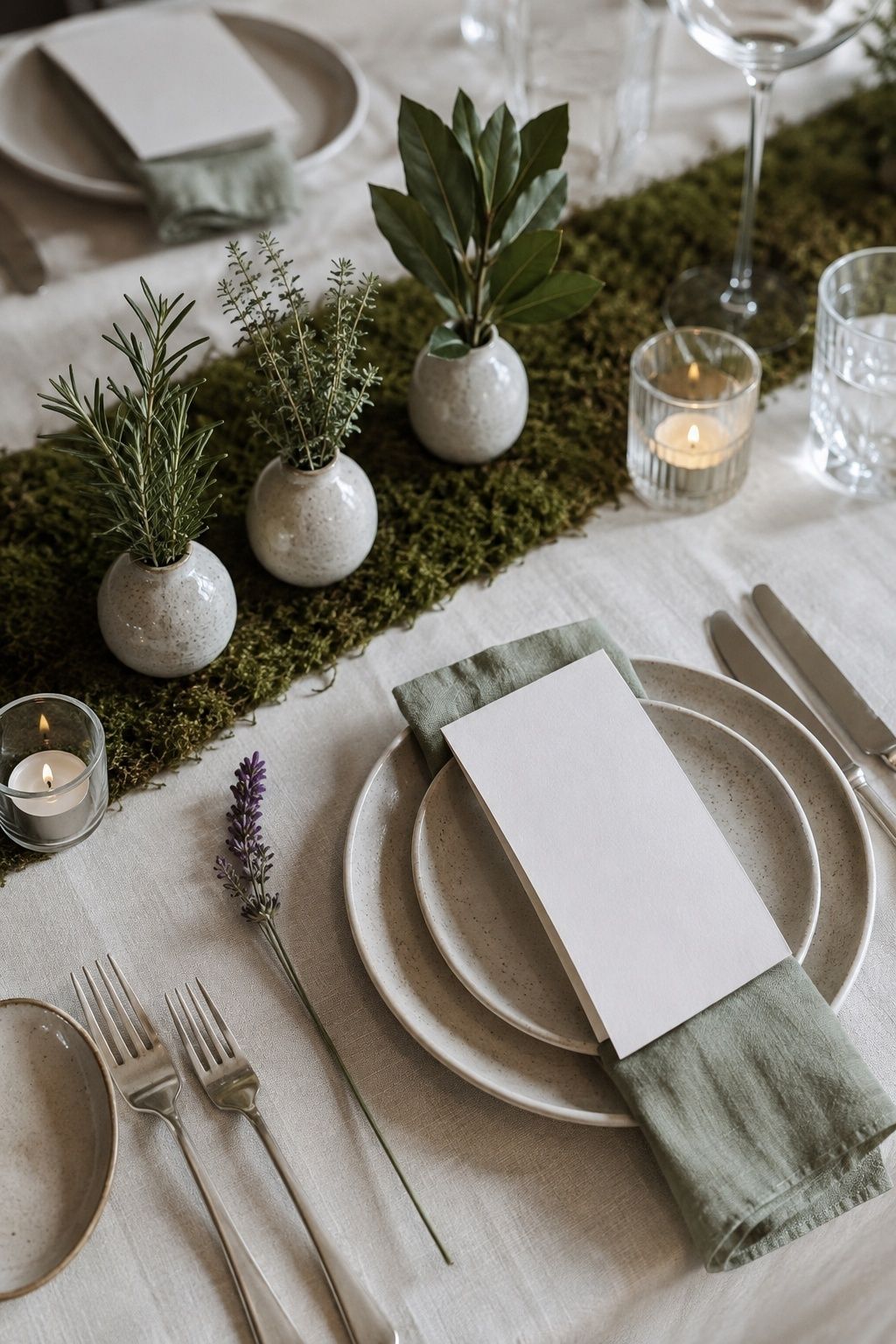 Moss and herb tablescape
