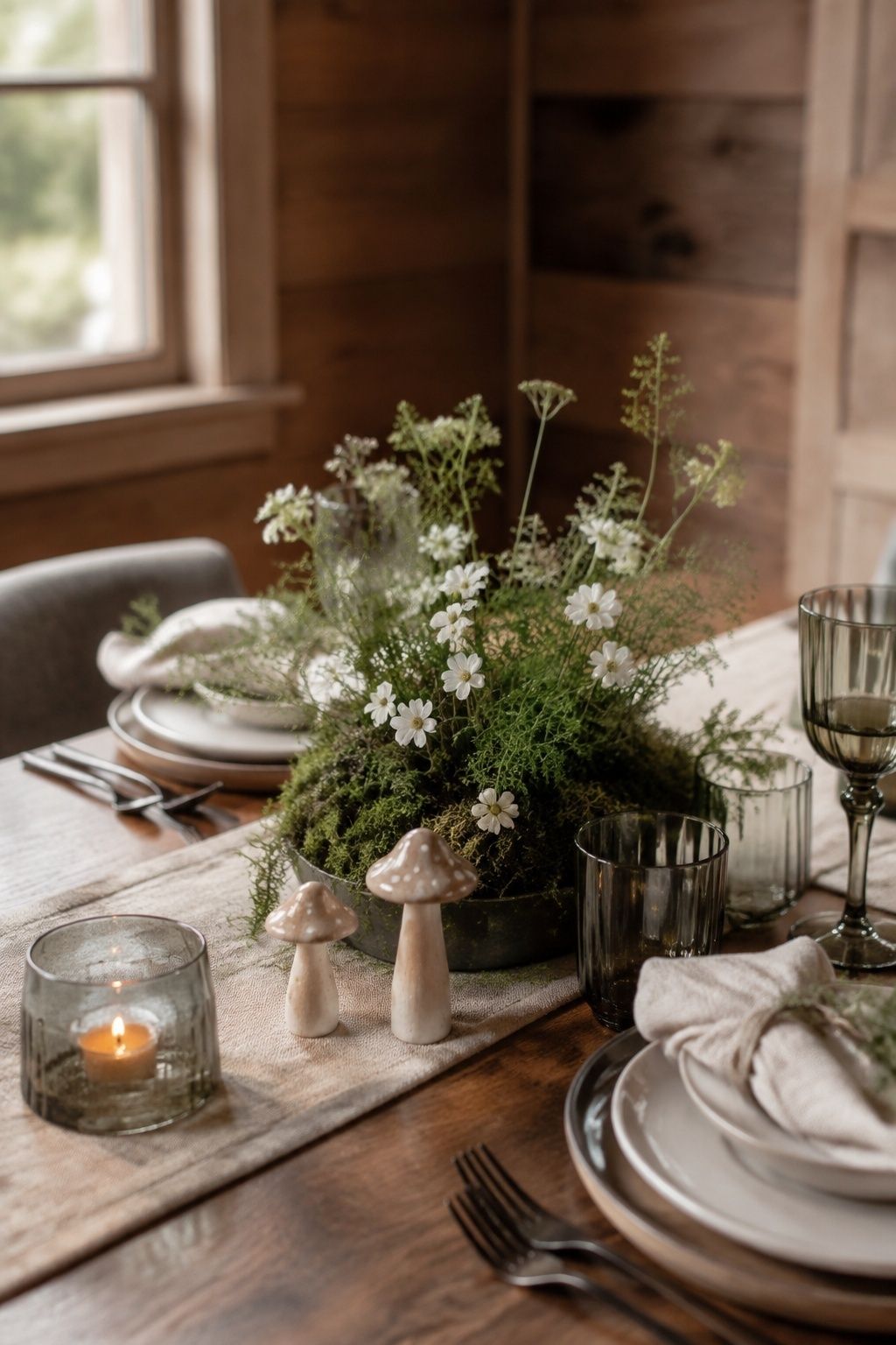 Moss and mushroom woodland table