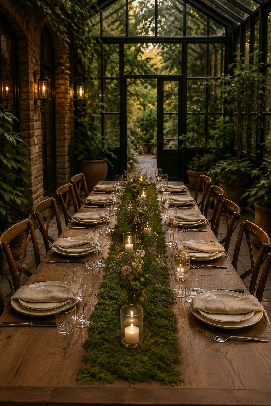 Welcome dinner table with moss